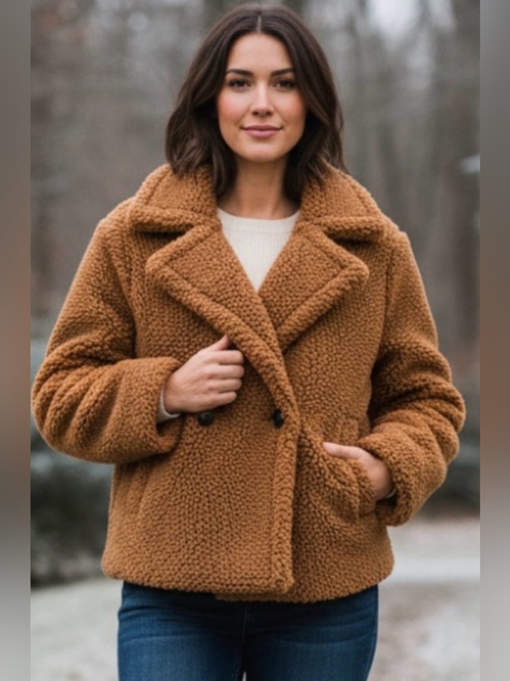 * New Ugg Gertrude Short Teddy Coat Chestnut Plush SZ Small *